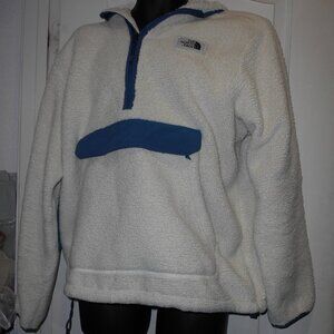 THE NORTH FACE SHERPA ZIPPER POCKET HOODIE PULLOVER JACKET BEIGE BLUE MENS XL